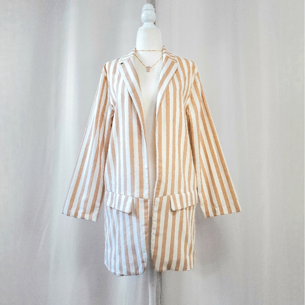 Tan and Cream Striped Linen Blazer